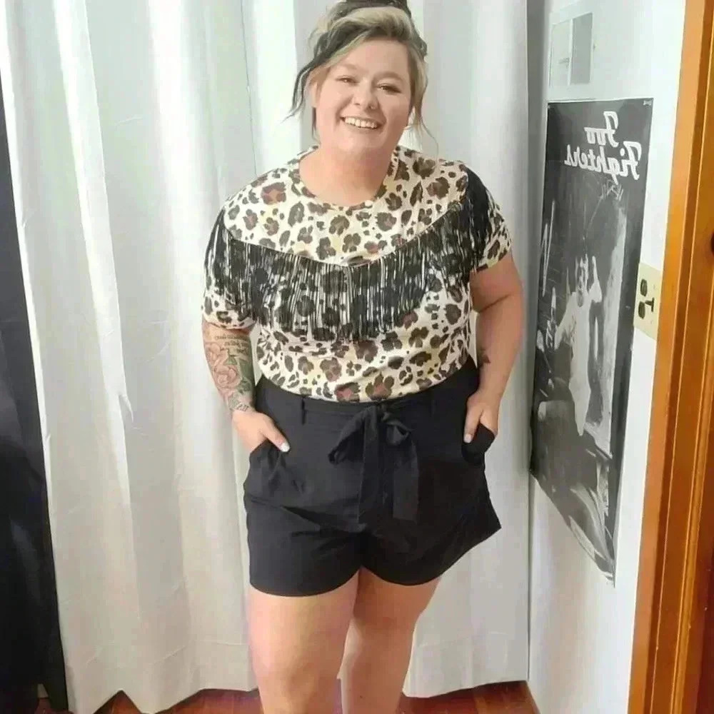 Plus Size Shorts with Detachable Self-Tie Belt